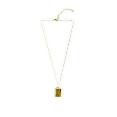 Espectacular collar extensible de plata de ley con baño de oro, con un rectángulo de plata 925 con baño de oro y circonitas de colores que representan los elementos. La placa es reversible. Este collar es una pieza ideal y combinable con tu look favorito.